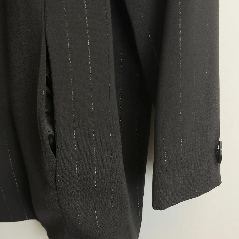Worthington Woman Black Pinstripe Blazer Single Button Jacket Plus Size 22W